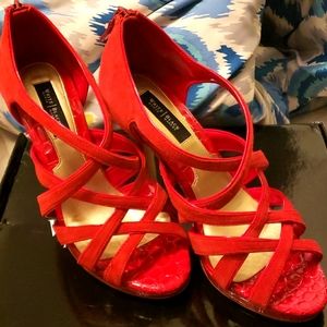 White House Black Market Suede/leather platform strappy high heel.